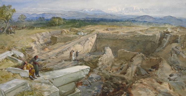 William Simpson, Excavations at Hissarlik. Watercolour, 1877