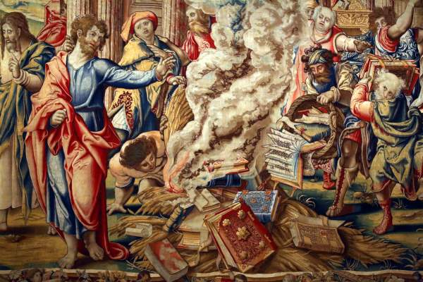 Woven Tapestry Picturing Book Burning in Ephesus, Pieter Coecke van Aelst, c. 1529