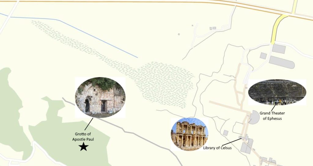 Map to the Grotto of Apostle Paul in Ephesus