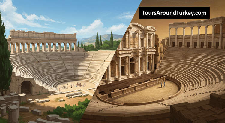 Find the differences between Roman Era and Greek Era theaters!