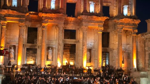 Tekfen Philharmonic Orchestra in front of the Celsus Library of Ephesus
