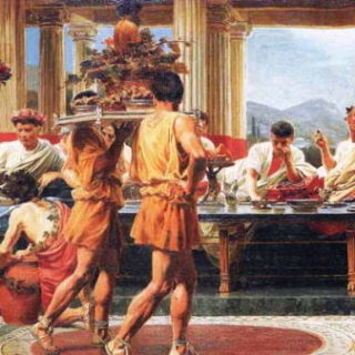 Roman Men Feasting While Laying On Kline Furniture in Ephesus