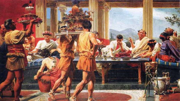 Roman Men Feasting While Laying On Kline Furniture in Ephesus