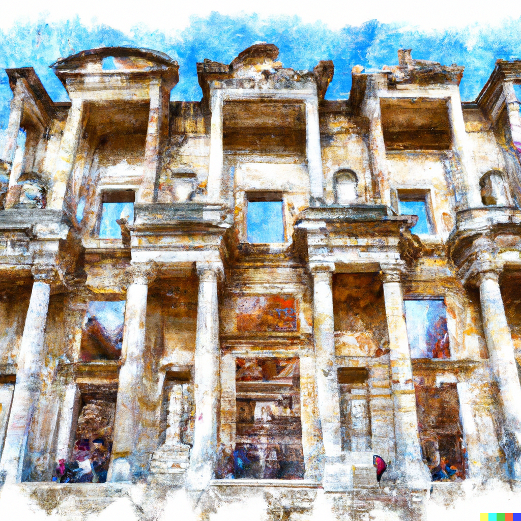 Library of Celsus Water Color Painting