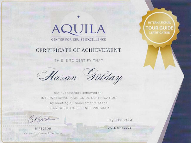 Hasan Gülday's Tour Guide Excellence International Certification by Aquila