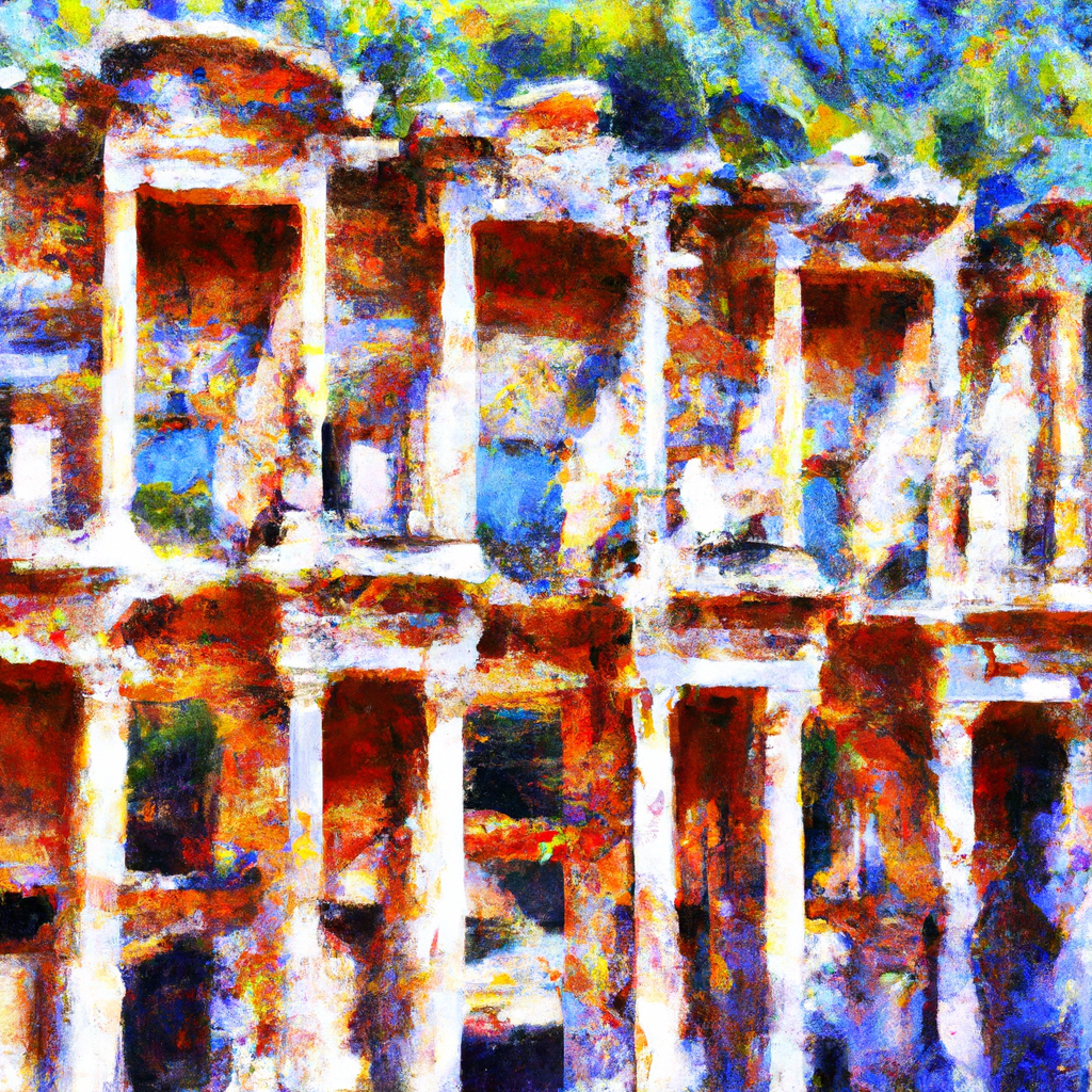 Library of Celsus Reimagined in Abstract Expressionism Style