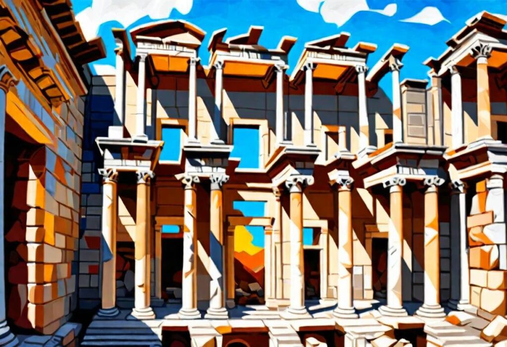 Library of Celsus Reimagined in Cubism Style