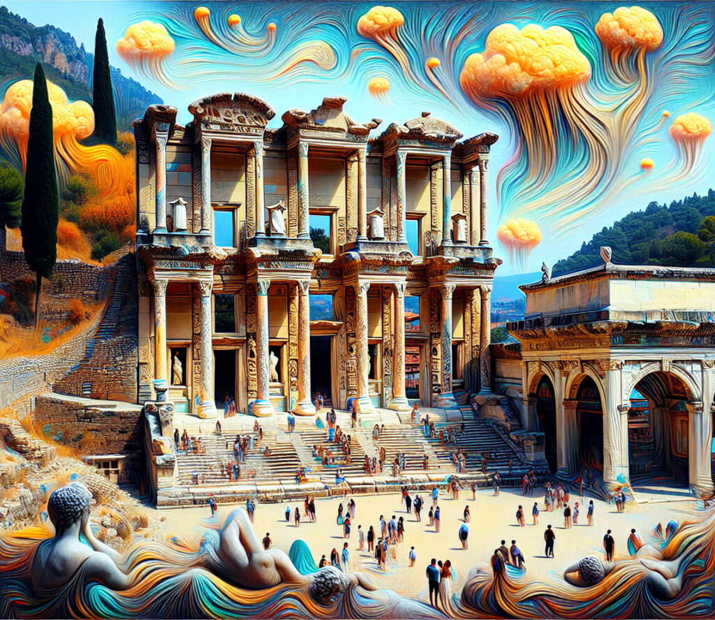 Library of Celsus Reimagined in Surrealism Style