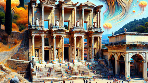 Library of Celsus Reimagined in Surrealism Style