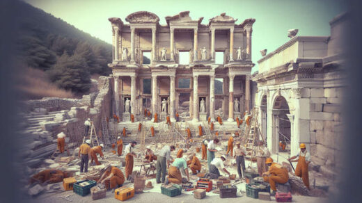 Illustration of Early Restorations at the Celsus Library of Ephesus