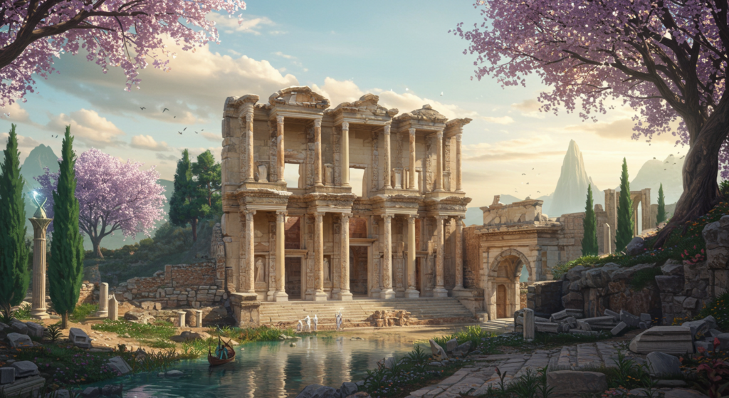 Library of Celsus Across Ten Fantasy Worlds