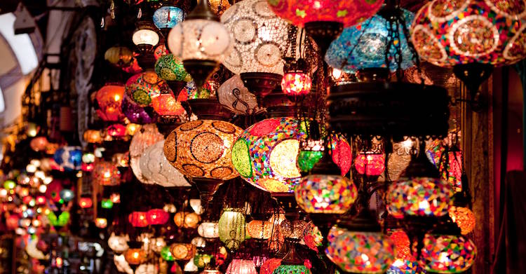 Lanterns with thousands of different colors and shades can be found in the Grand Bazaar of Istanbul