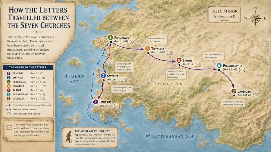 How the Letters Travelled Between the Seven Churches 1 Seven Churches of Revelation Order. The Messenger's Route.