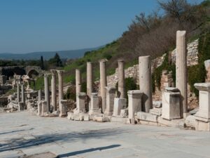 Columns and pedestals along a colonnade of Curetes Street in Ephesus