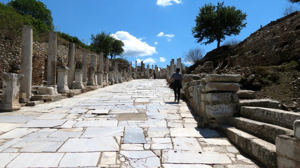 The Seven Churches Today: Modern Names, Locations, and How to Visit Them 3 Marble paving and columns of Curetes Street in Ephesus Ancient City