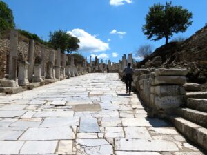 Marble paving and columns of Curetes Street in Ephesus Ancient City
