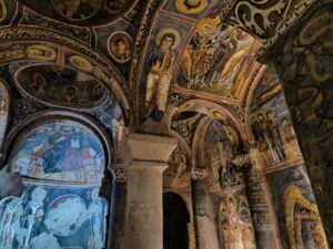 Byzantine frescoes in a rock-cut church in Cappadocia, homeland of two of the saints born in Turkey