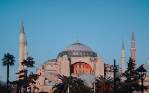 Seven Days in Christian Turkey 16 Hagia Sophia in Istanbul with its great dome and minarets in warm evening light