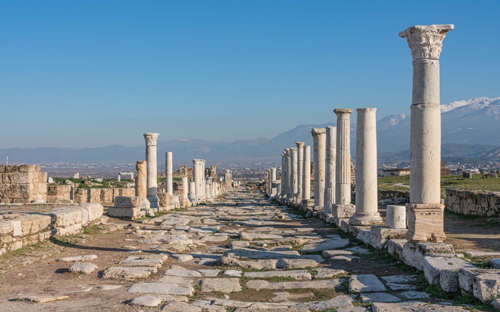 The Seven Churches Today: Modern Names, Locations, and How to Visit Them 13 Colonnaded Syria Street with standing Corinthian columns in the ruins of Laodicea near Denizli