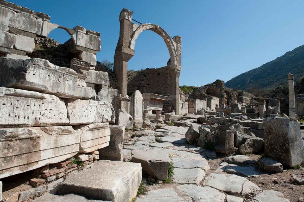 Temple of Domitian in Ephesus and Why the City Was Called Neokoros 3 Ruined arch and inscribed marble blocks on Domitian Square in Ephesus