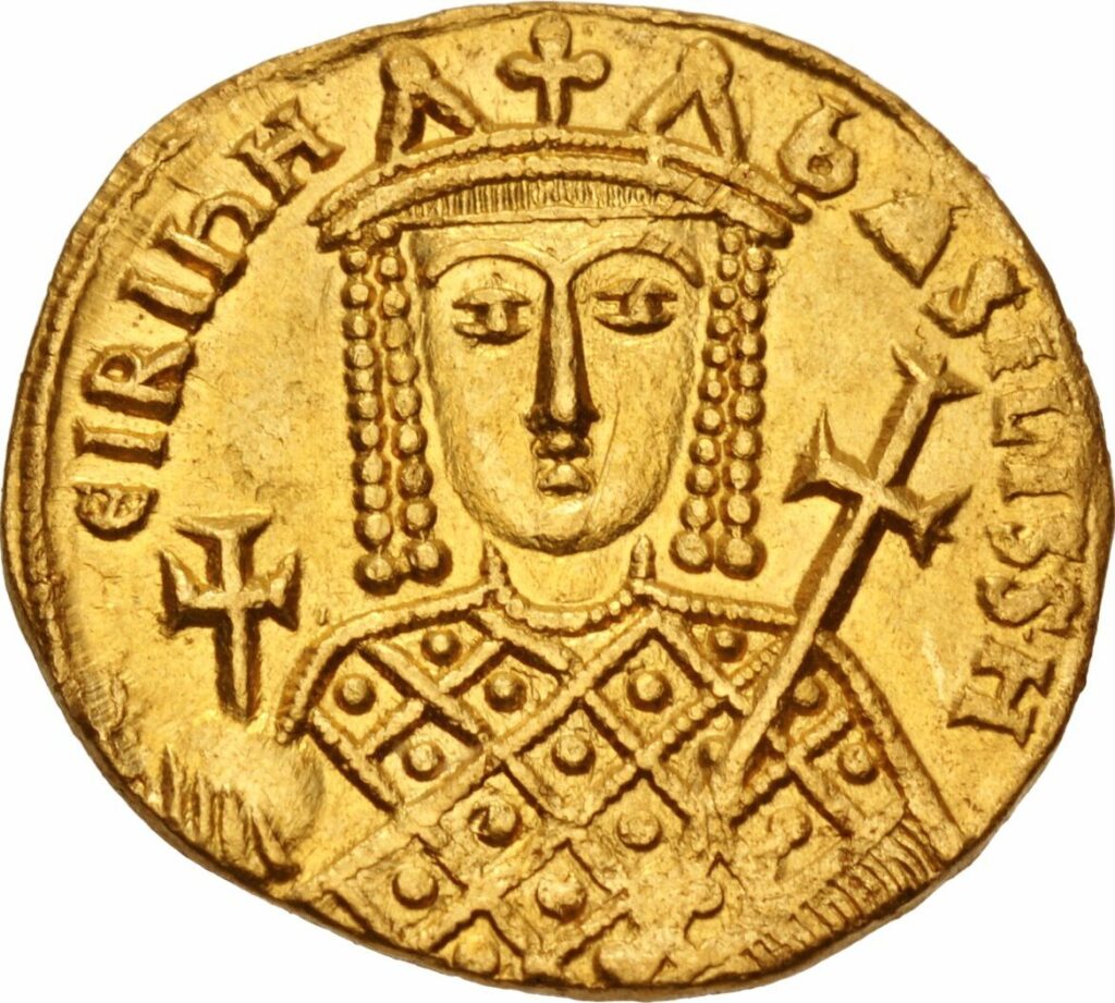 Seven Christian Women of Asia Minor Who Changed History 9 Gold solidus of Empress Irene from her sole reign, showing her crowned bust with a globus cruciger and a cross scepter