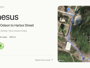 Navly route card for Ephesus, From the Odeon to Harbor Street: 8 stops, 15 minute walk, 840 meters, a walk by Hasan Gülday, drawn on Apple Maps