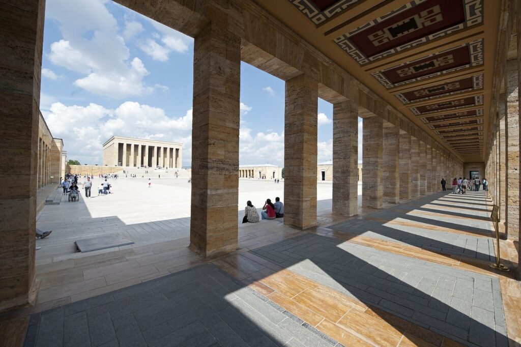 Mausoleum of Atatürk, Anitkabir, Ankara 1 View of Anitkabir in Ankara from the colonnade across the ceremonial plaza toward the mausoleum